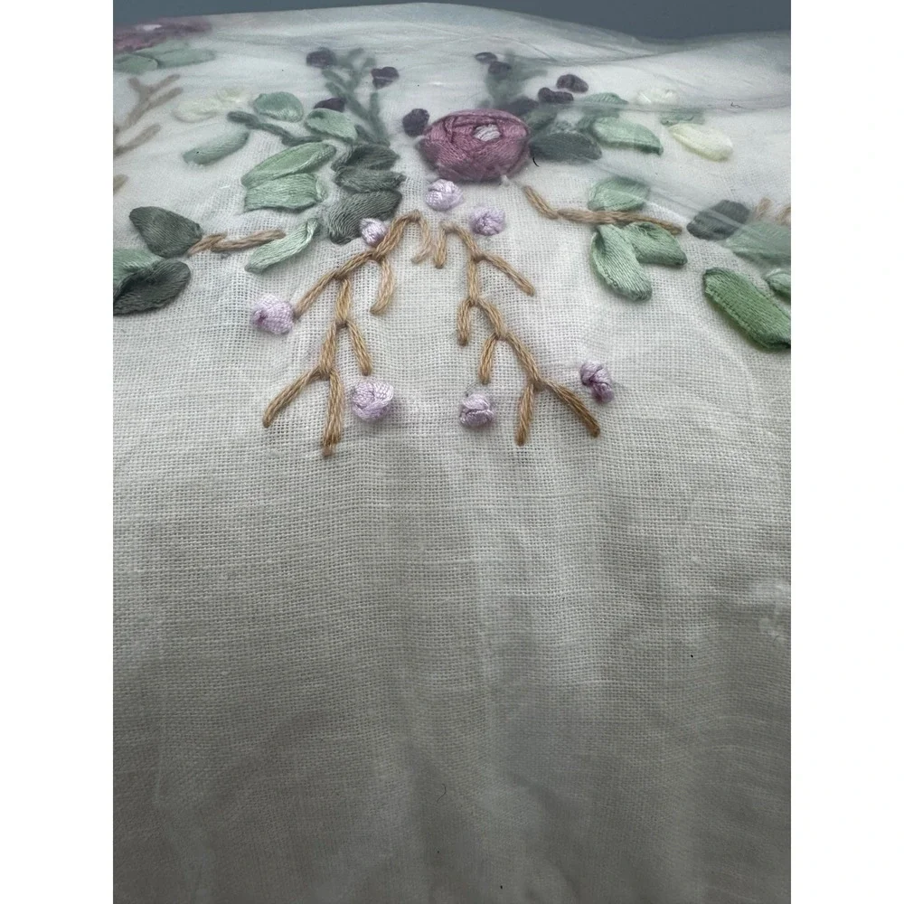 New Vintage Sweet Briar 12x16 Floral Embroidered Lumbar Accent Pillow